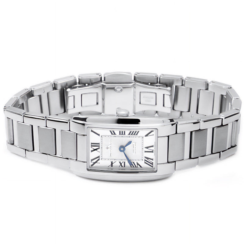 Ladies Dreyfuss & Co watch in stainless steel with a white dial and blue hands