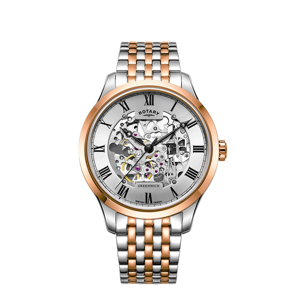 Mens rotary exclusive on sale skeleton automatic watch